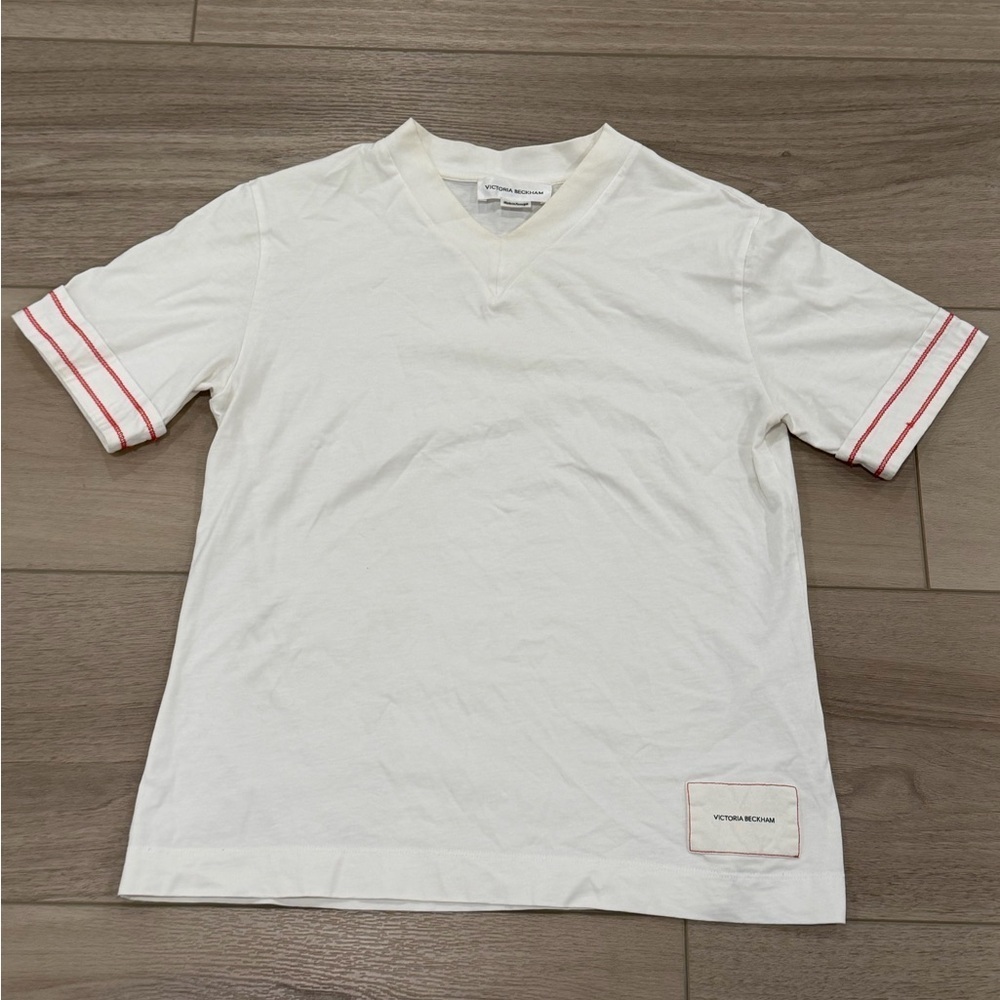Victoria Beckham V-Neck Logo Patch T-Shirt M?
